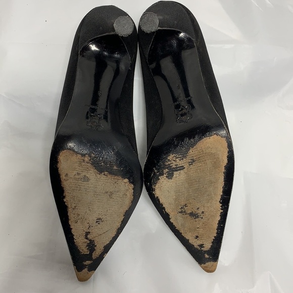 VERSANI Black Italian Made Fabric Heels with Leather Sole Size 7B - Picture 10 of 12